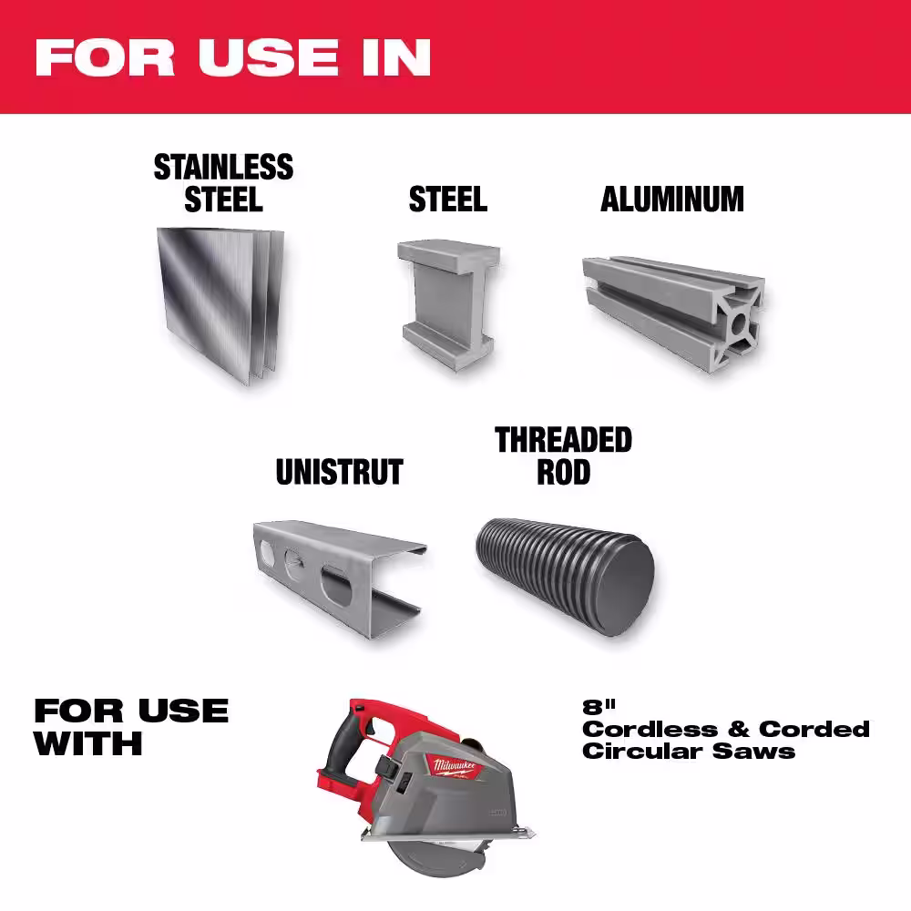 Milwaukee 8 in. x 42-Carbide Teeth Metal and Stainless Cutting Circular Saw Blade (2-Pack)