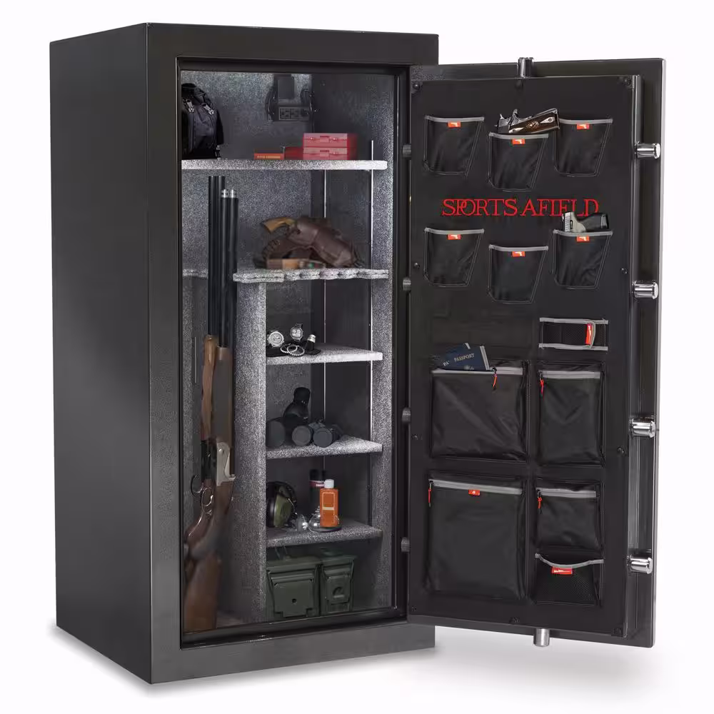Sports Afield Haven 36-Gun Fire and Waterproof Electronic Lock Gun Safe, Metal Gray Gloss Metallic Finish
