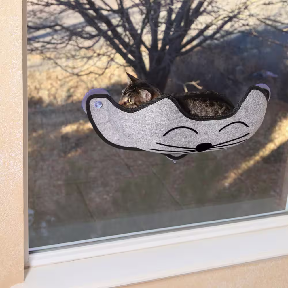 K and H Pet Products 27 in. x 11 in. Medium Gray EZ Mount Kittyface Window Bed