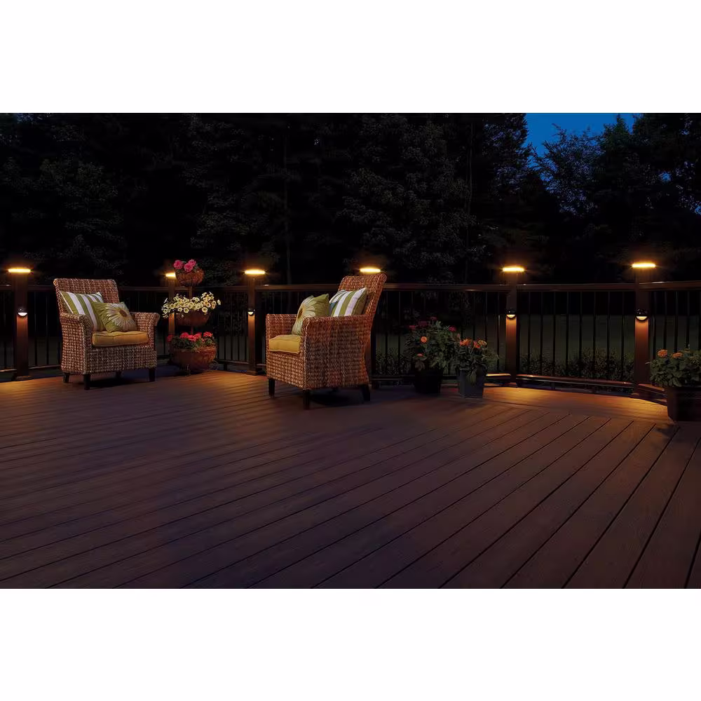 Fiberon 4 in. x 4 in.Tranquil White Integrated LED Fits Post Sleeve Hardwired Pyramid Downward Deck Post Cap Light