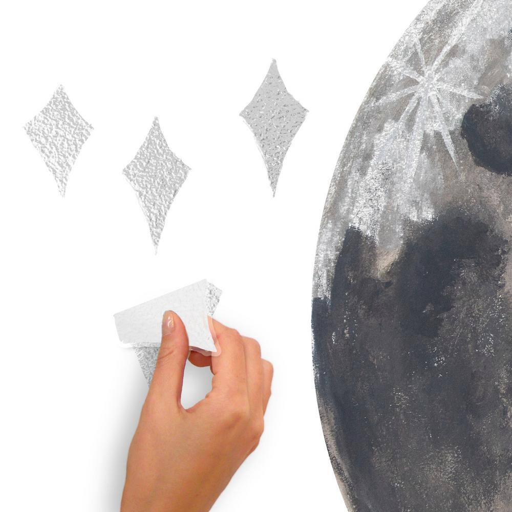 Mr. Kate Mr. Kate Grey Moon Peel and Stick Vinyl Wall Decals with Metallic Silver Ink