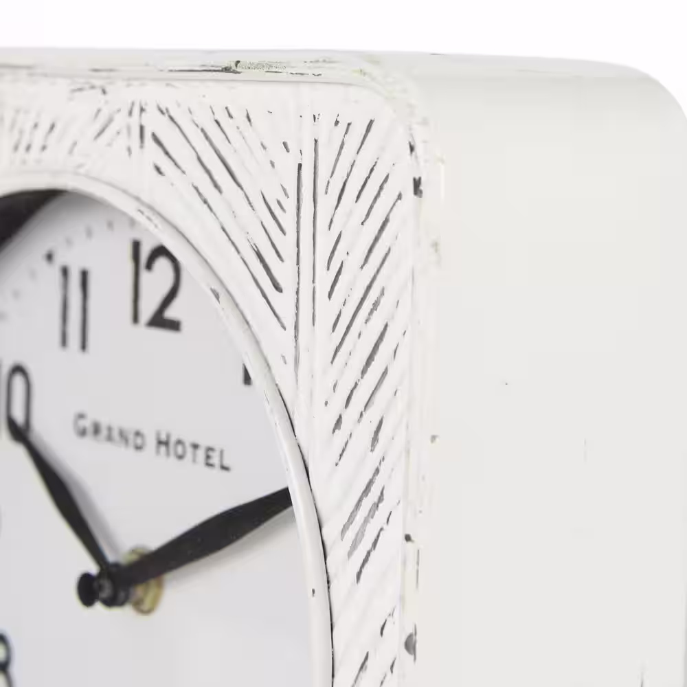 Mercana Karl White Rustic Iron Rounded Square Table Clock