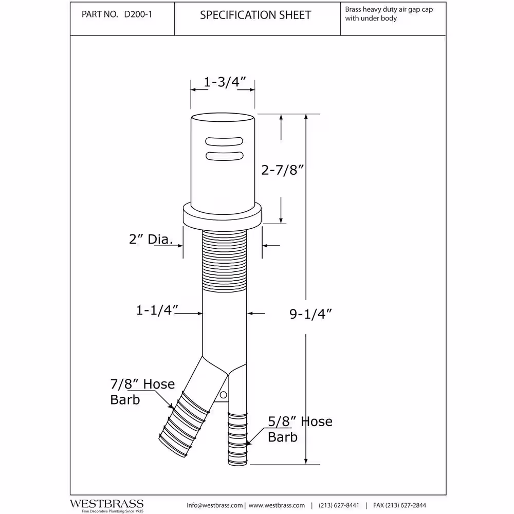 Westbrass 1-3/4 in. Air Gap Kit with Skirted Brass Cap in Polished Chrome Finish