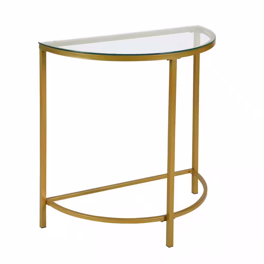 None Fenice 29 in. Gold Standard Half Moon Glass Console Table