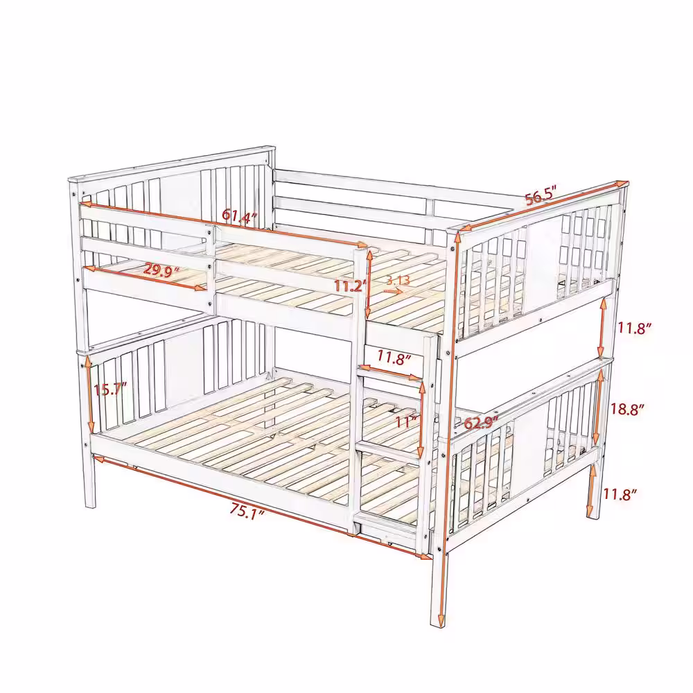 Harper & Bright Designs White Full Wooden Bunk Bed with Ladder