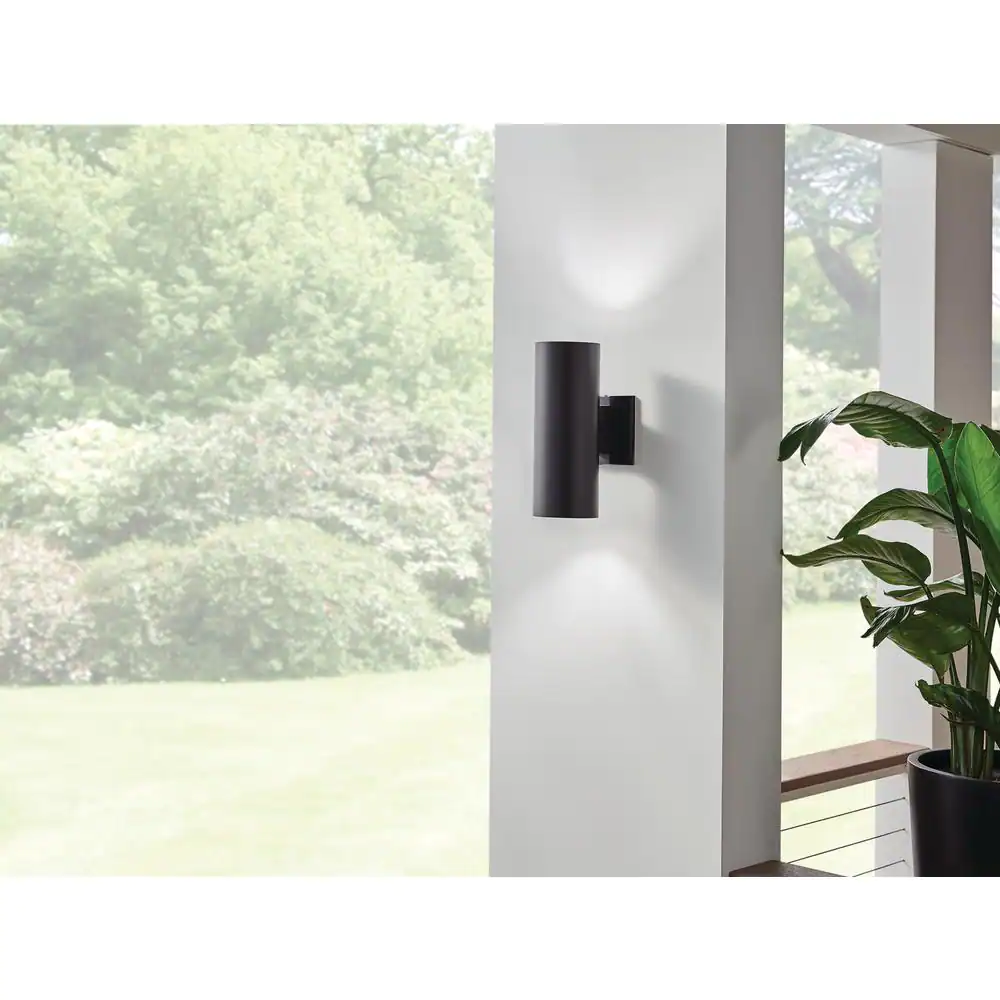KICHLER Independence 12 in. 2-Light Black Outdoor Hardwired Wall Cylinder Sconce with No Bulbs Included (1-Pack)