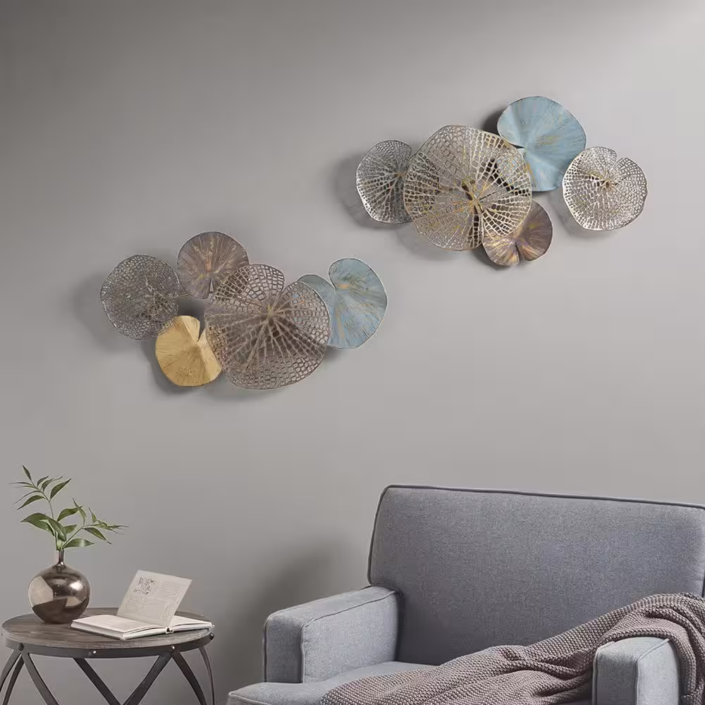 None Abstract Coastal Metal Wall Art, Home Accent Modern Dining Living Room Decor, Ready to Hang for Bedroom, 2 Piece