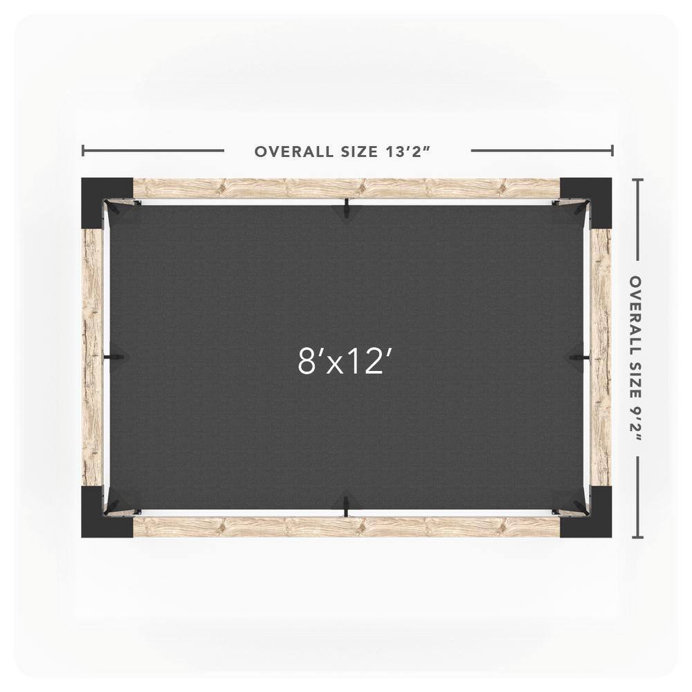 TOJA GRID 8 ft. L x 12 ft. W Pergola Kit with 4x4 KNECT Post Wall and Crimson Shade Sail for 6x6 Wood Posts