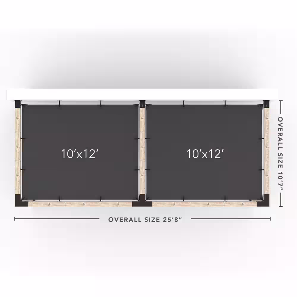 TOJA GRID 10 ft. x 24 ft. Double Wall Mount Pergola Kit with 2 Graphite Shade Sails, for 6x6 Wood