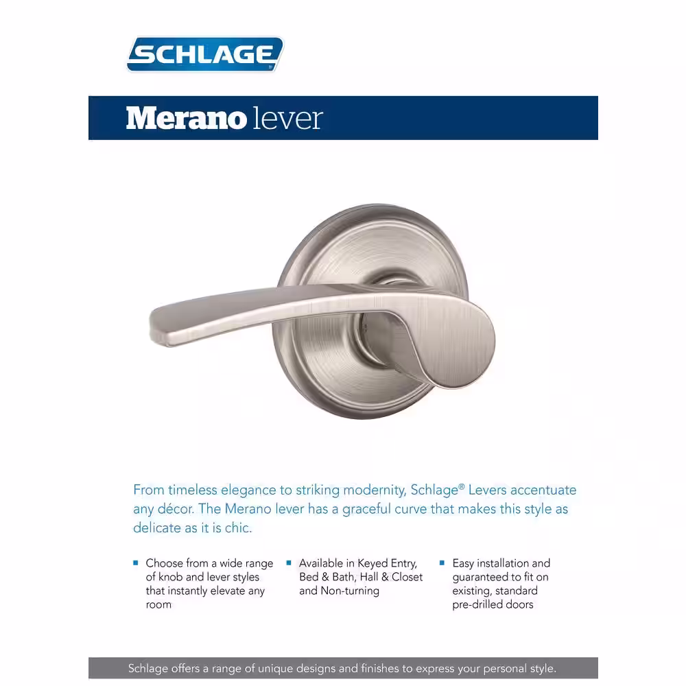 Schlage Merano Matte Black Passage Hall/Closet Door Handle with Greenwich Trim
