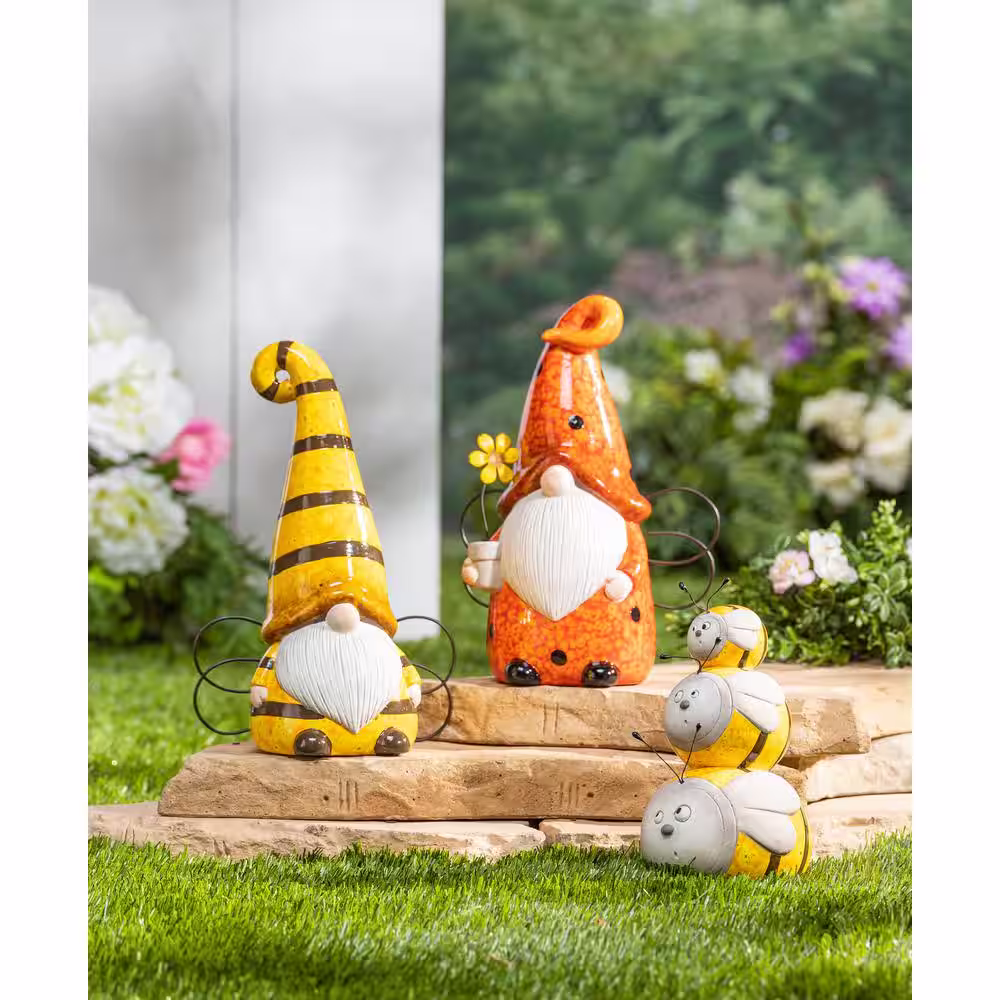 None Assorted 9.8 in. H Terracotta Bug and Bee Gnomes (Set of 2)