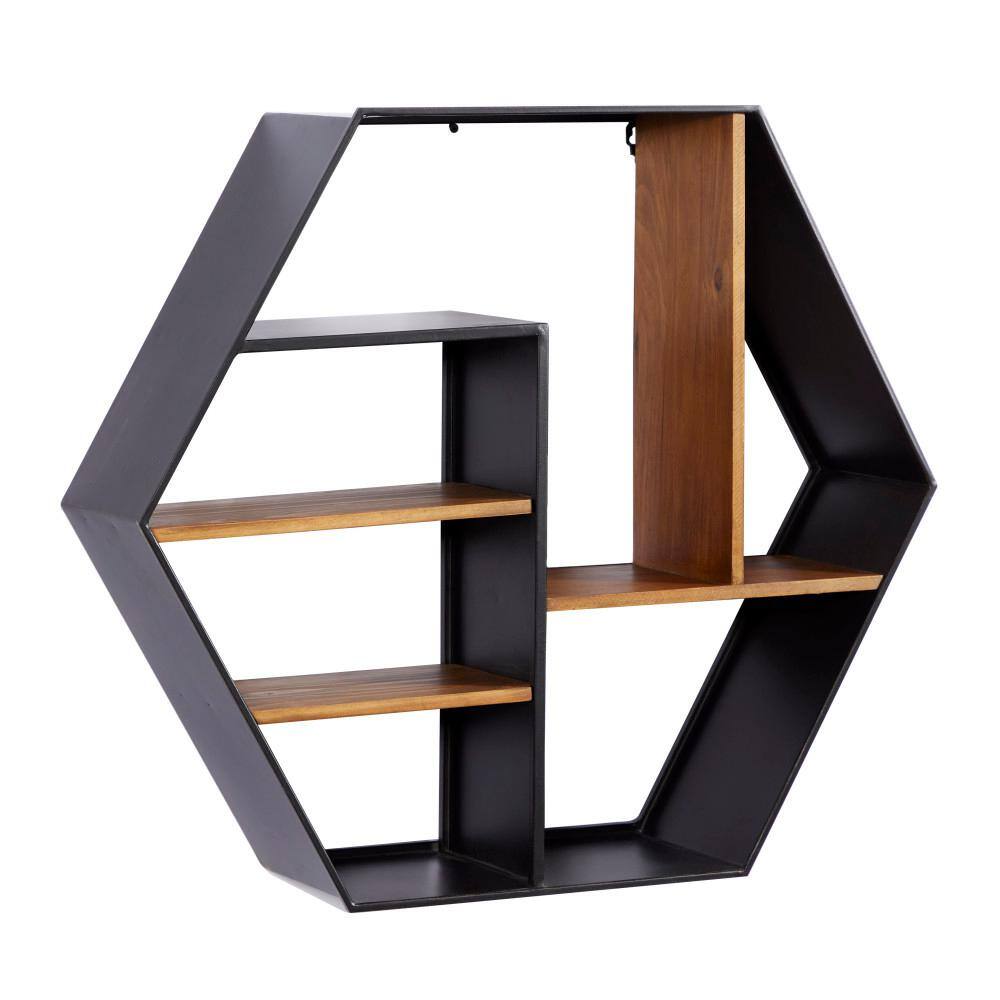 None 22 in. x 16 in. Brown Metal Industrial Wall Shelf
