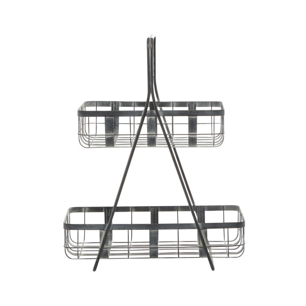 Litton Lane Grey Farmhouse Metal Storage Basket 23 in. x 18 in. x 11 in.