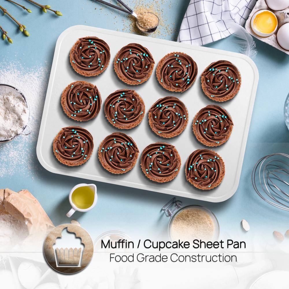 NutriChef Kitchen Oven Baking Pans - Deluxe Non-Stick Bake Tray Sheet Bakeware Set, Ceramic Style (6-Pieces)