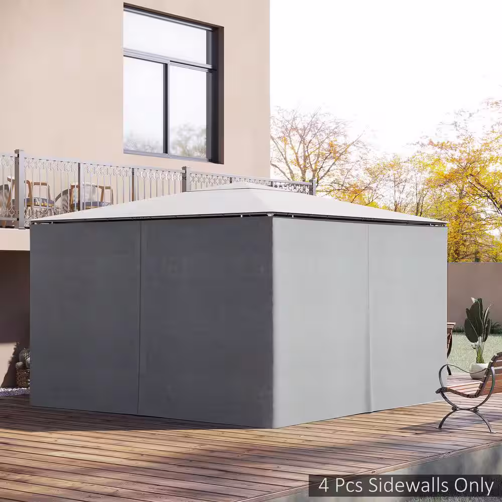 Outsunny 10 ft. x 13 ft. Universal Gazebo Sidewall Set with 4 Panels 48 Hooks/C-Rings Included for Pergolas & Cabanas, Light Gray