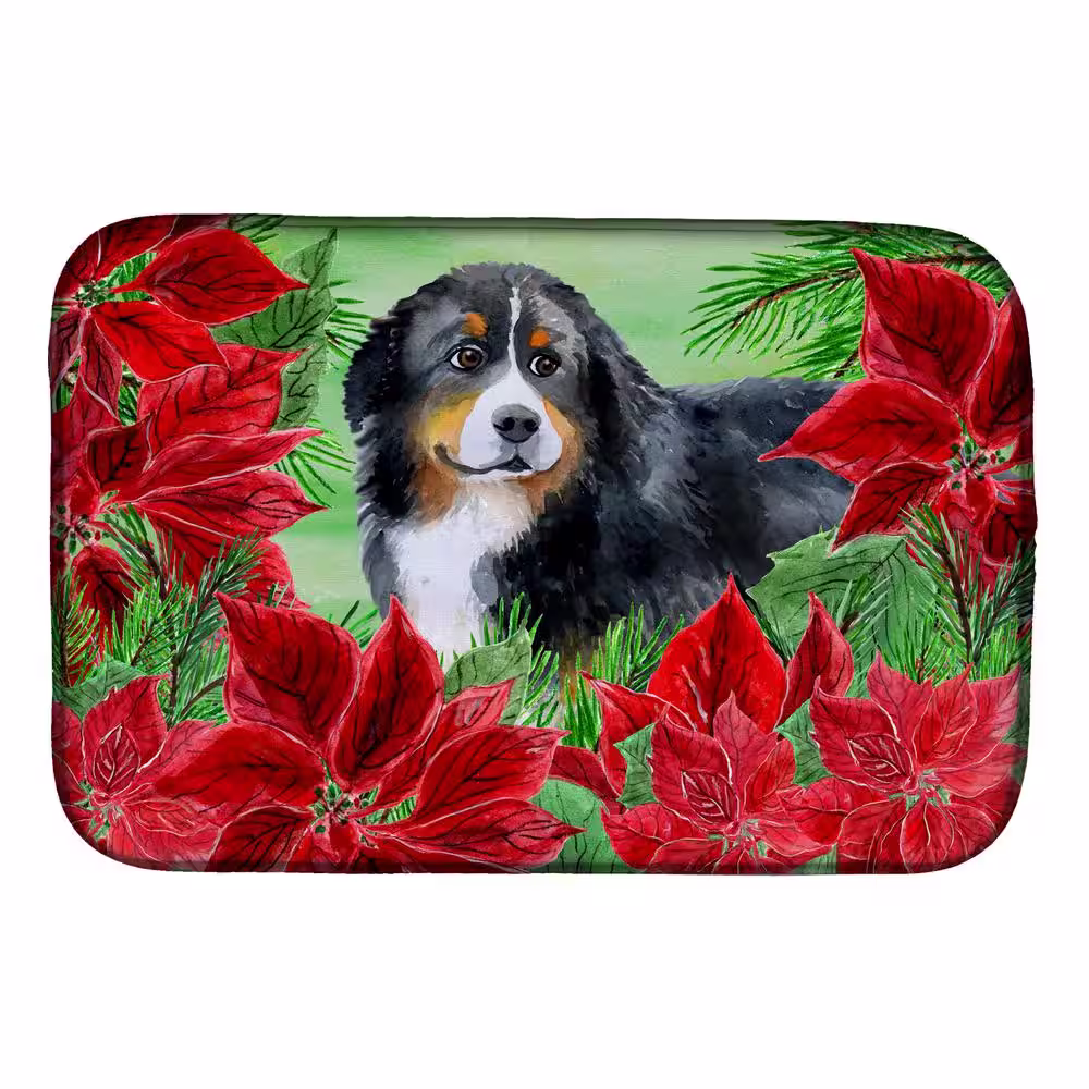 Caroline's Treasures 14 in. x 21 in. Multicolor Bernese Mountain Dog Poinsettias Dish Drying Mat