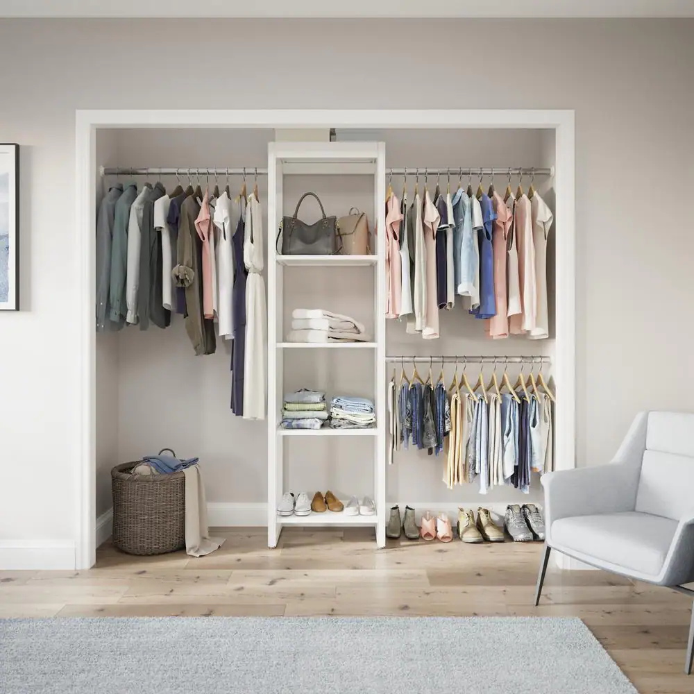 CLOSETS By LIBERTY 48 in. W to 92 in. W White Closet Shelf Tower with Rod Extensions Wood Closet System