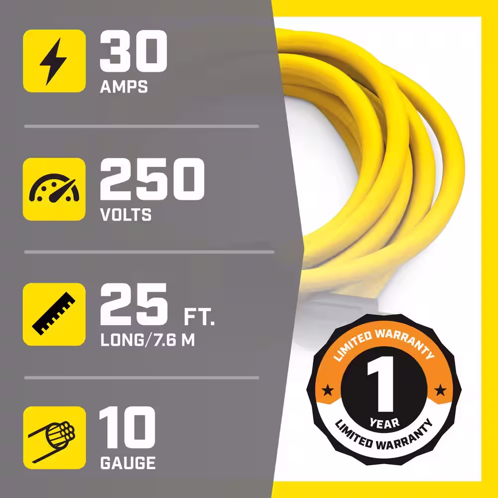 Champion Power Equipment 25 ft. NEMA L14-30P to 4x 5-20R Generator Cord in Yellow