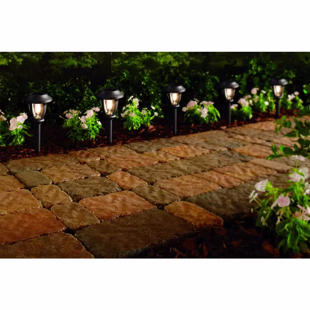 Hampton Bay Solar Bronze Outdoor Integrated LED 2700K 12-Lumens Vintage Bulb Seedy Glass Landscape Pathway Light Set (6-Pack)