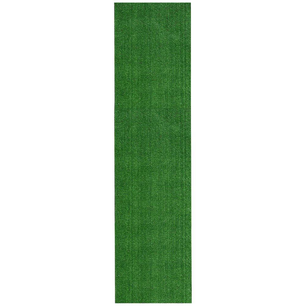 Sweet Home Stores Green 3 ft. x 26 ft. Meadowland Collection Waterproof Solid Artificial Grass Runner Rug Indoor/Outdoor Area Rug