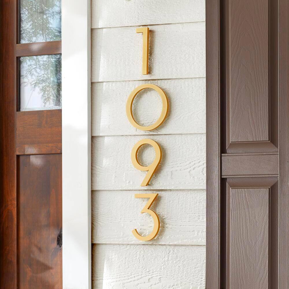 Everbilt 10 in. Brushed Brass Aluminum Floating or Flat Modern House Number 1