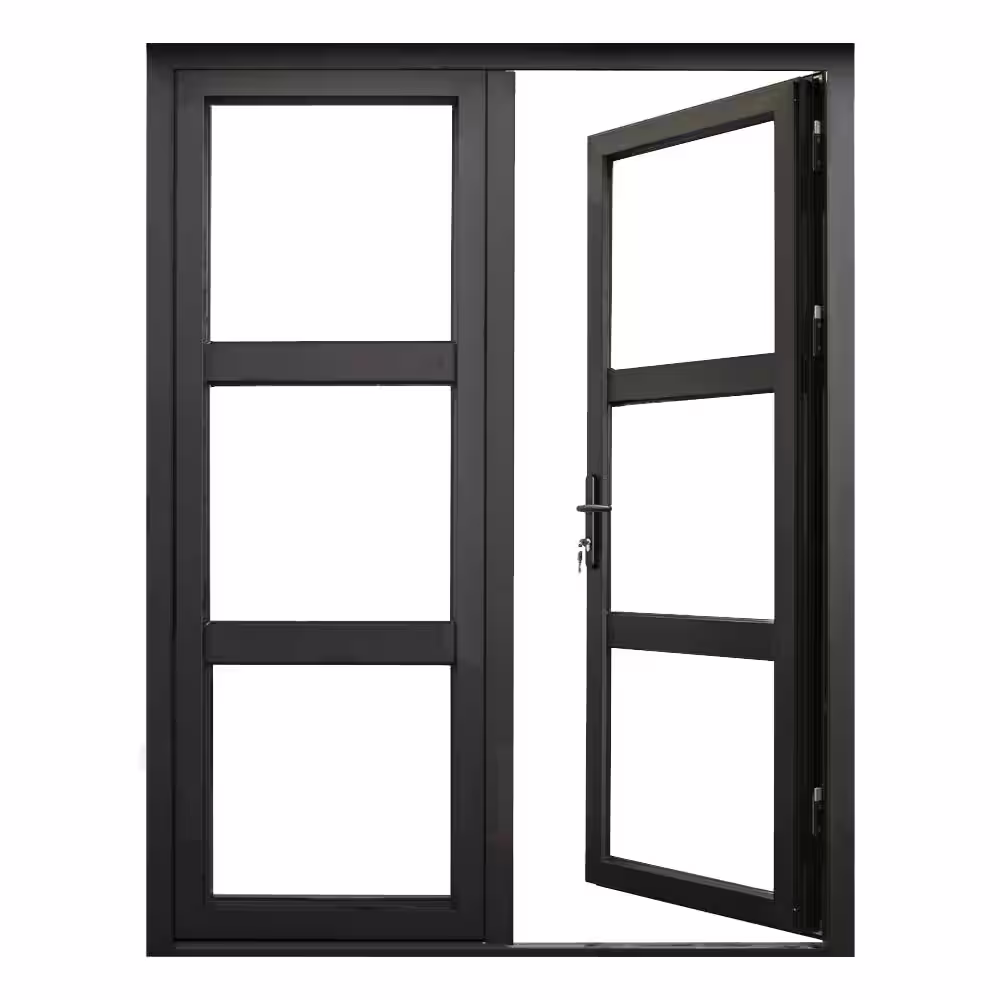 TEZA DOORS Teza French Doors 61.5 in. x 96 in. Matte Black Aluminum French Door 3 Lite Right Hand Inswing