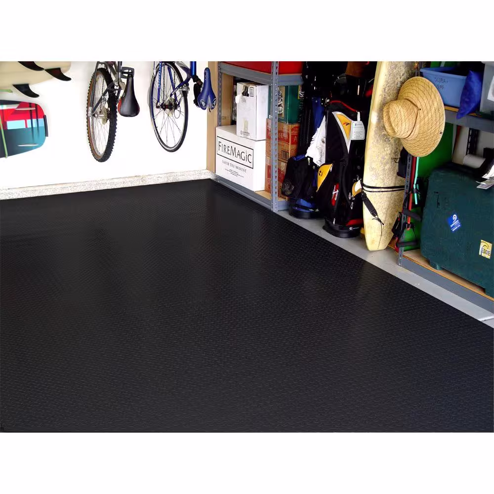 Diamond Deck 5 ft. x 7.5 ft. Black Textured PVC Motorcycle Mat