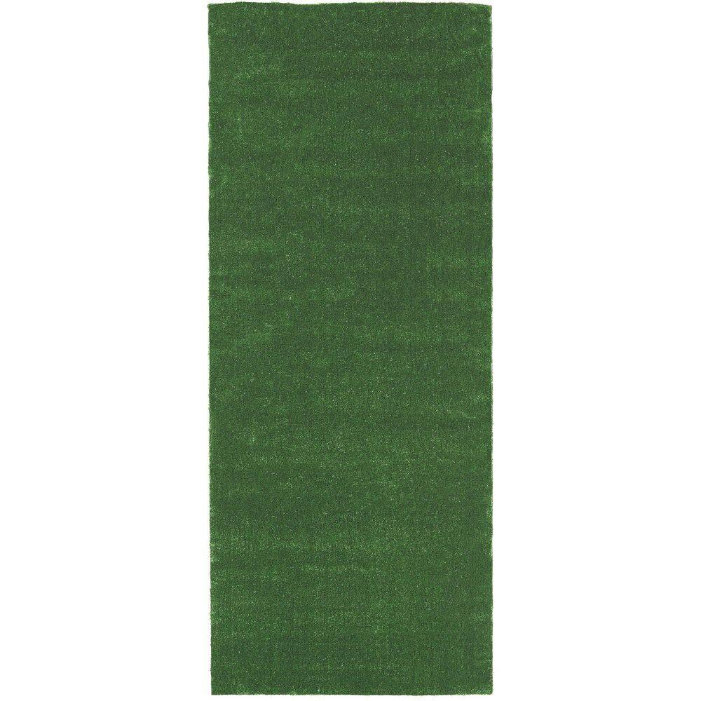 Sweet Home Stores Meadowland Collection Waterproof Solid Indoor/Outdoor 7 ft. x 18 ft. Green Artificial Grass Runner Rug