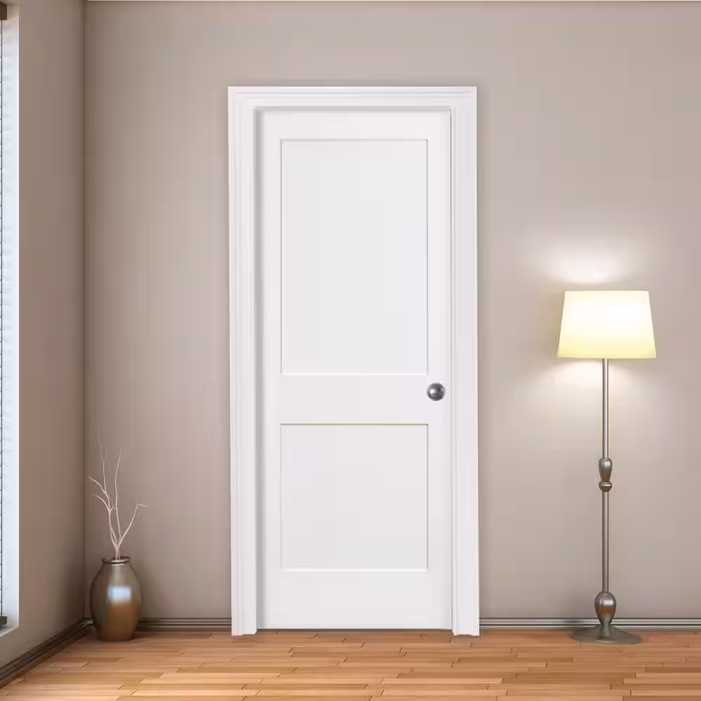 Steves & Sons 30 in. x 80 in. 2-Panel Square White Primed Shaker Solid Core Wood Interior Door Slab