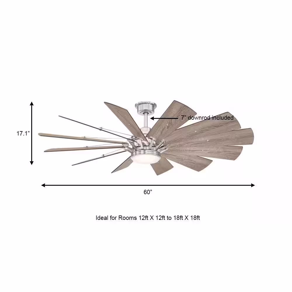 Home Decorators Collection Trudeau 60 in. LED Indoor Brushed Nickel Ceiling Fan with Light Kit and Remote Control