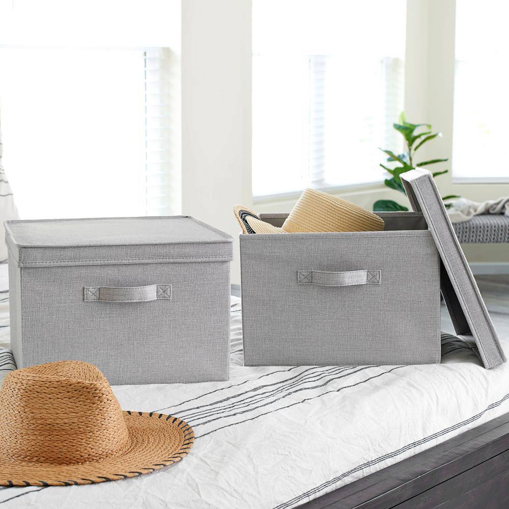HOUSEHOLD ESSENTIALS 9.5 Gal. Square Storage Box with Lid in Silver
