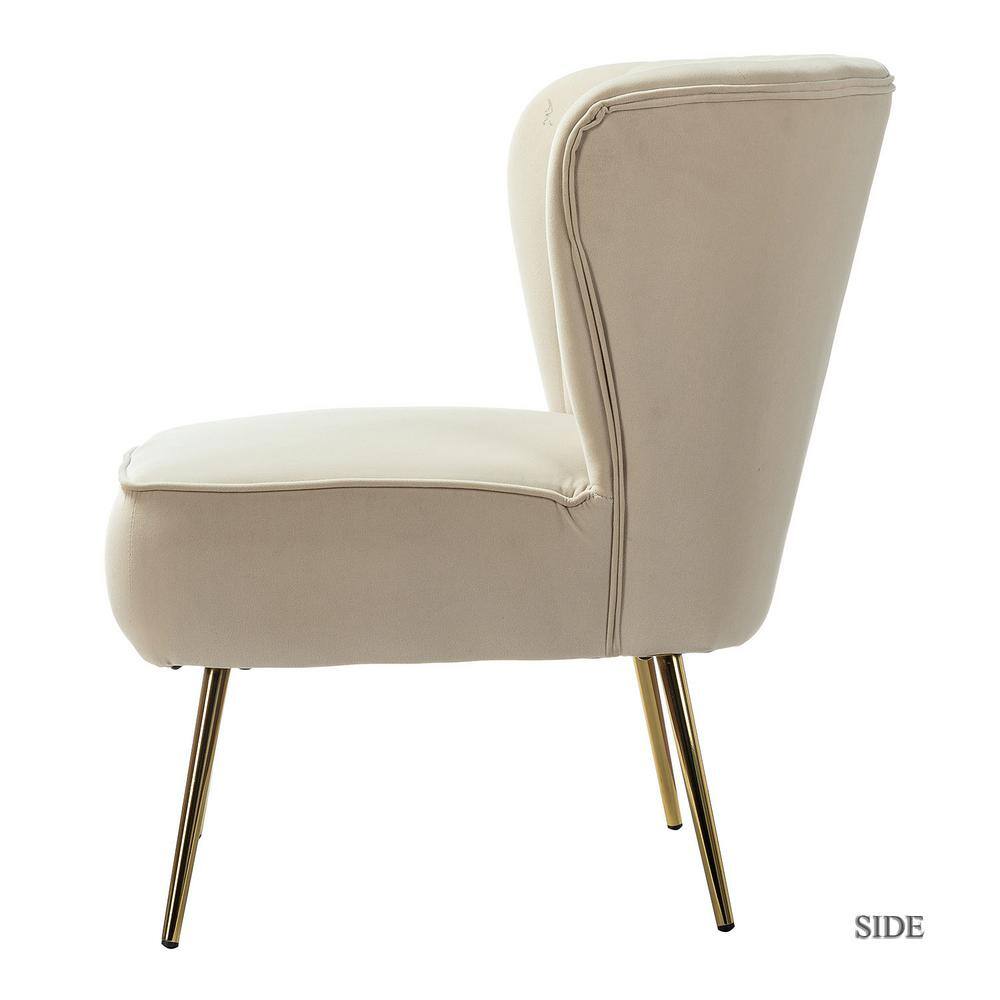 JAYDEN CREATION Monica Modern Tan Velvet Comfy Living Room Side Chair with Golden Metal Legs (Set of 2)