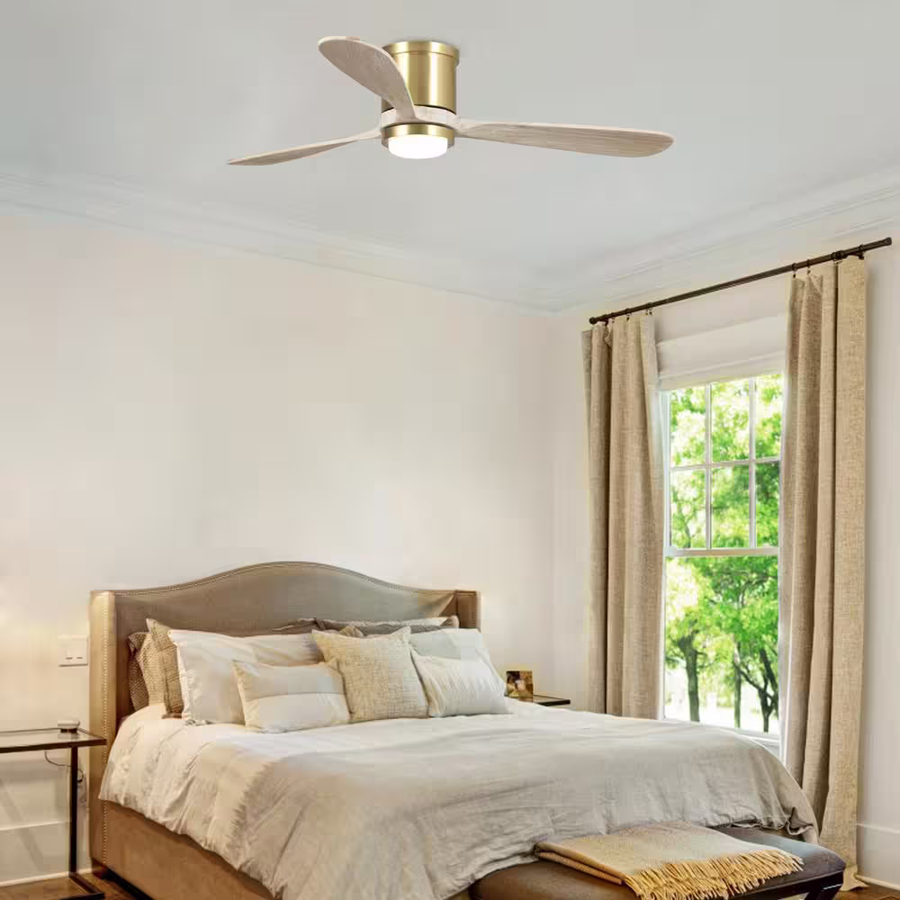 Parrot Uncle Mayna 52 in. Color Changing Integrated LED Sand Gold Flush Mount Ceiling Fan with Light and Remote Control