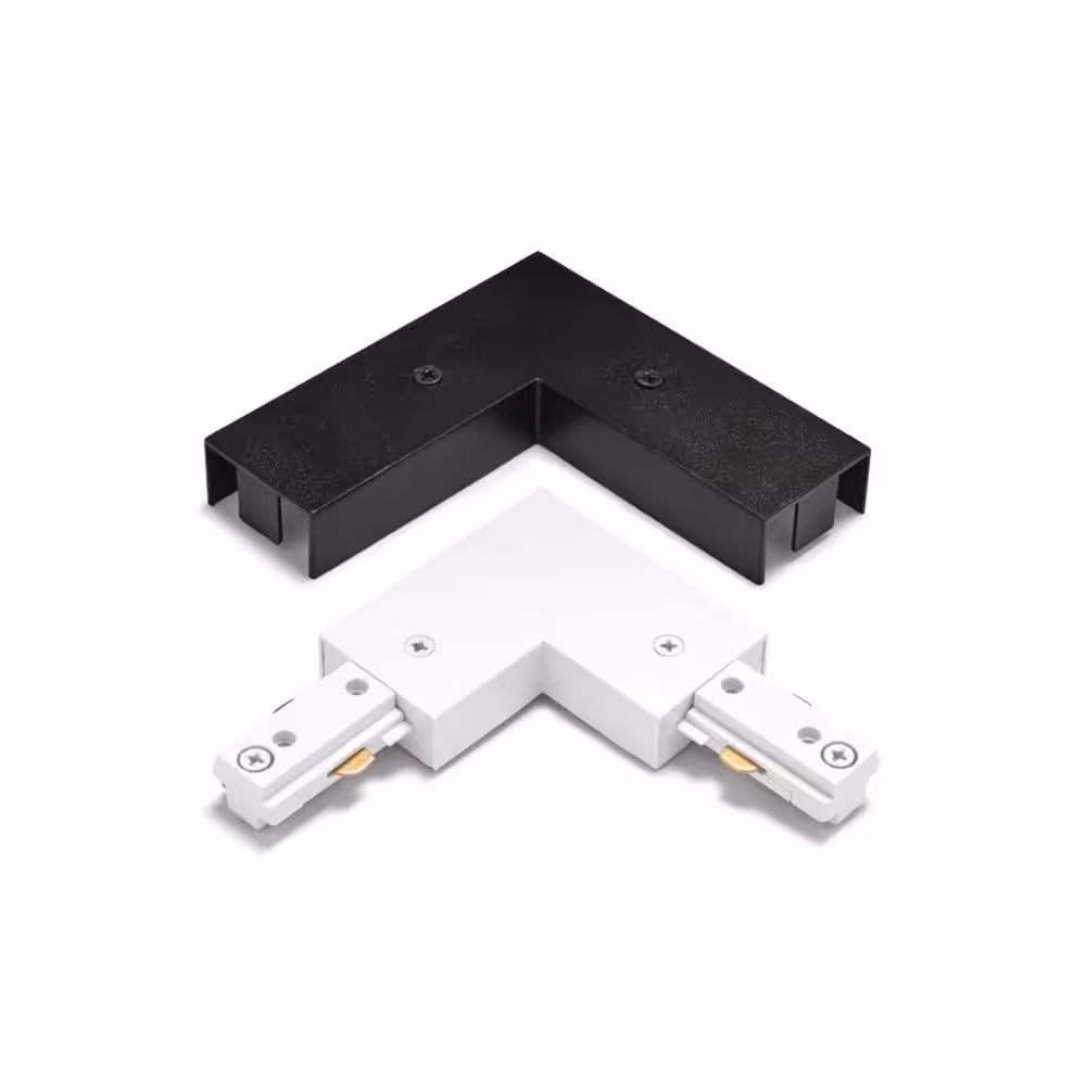 Hampton Bay 2400-Watt Linear Track Lighting Connector Right Angle Coupler with White and Black Covers