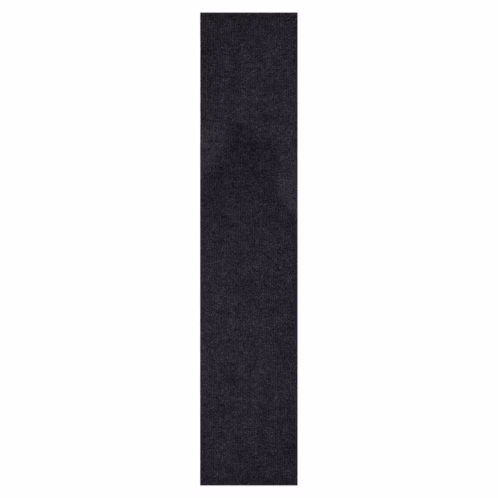 Sweet Home Stores Ribbed Waterproof Non-Slip Rubberback Runner Rug 2 ft. 7 in. W x 17 ft. L Black Polyester Garage Flooring