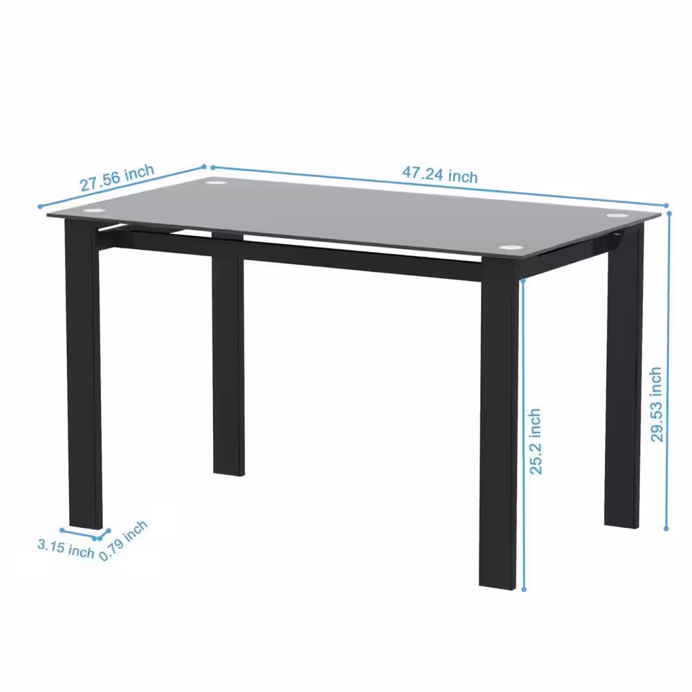 None 5-Piece Rectangle Glass Top Black Metal Frame Rhombic Leather Dinning Chair and Table Set