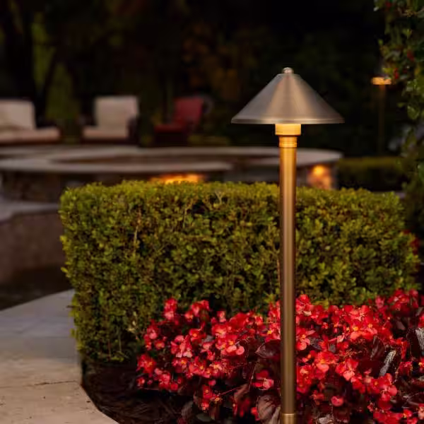 VOLT Low Voltage Cast Brass Conehead Path Light with 3-Watt 2700K LED Bulb