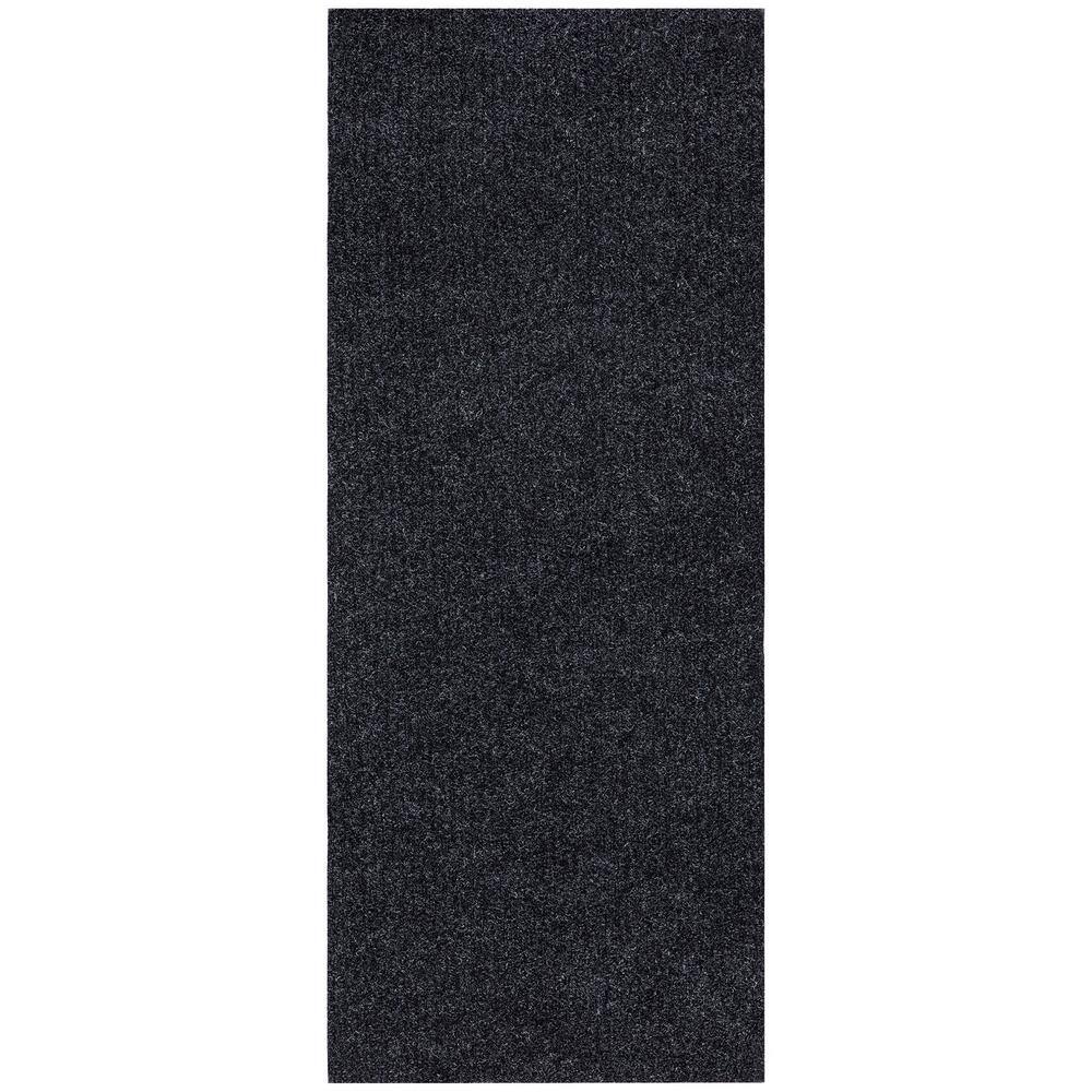 Sweet Home Stores Ribbed Waterproof Non-Slip Rubber Back Solid Runner Rug 2 ft. W x 8 ft. L Black Polyester Garage Flooring