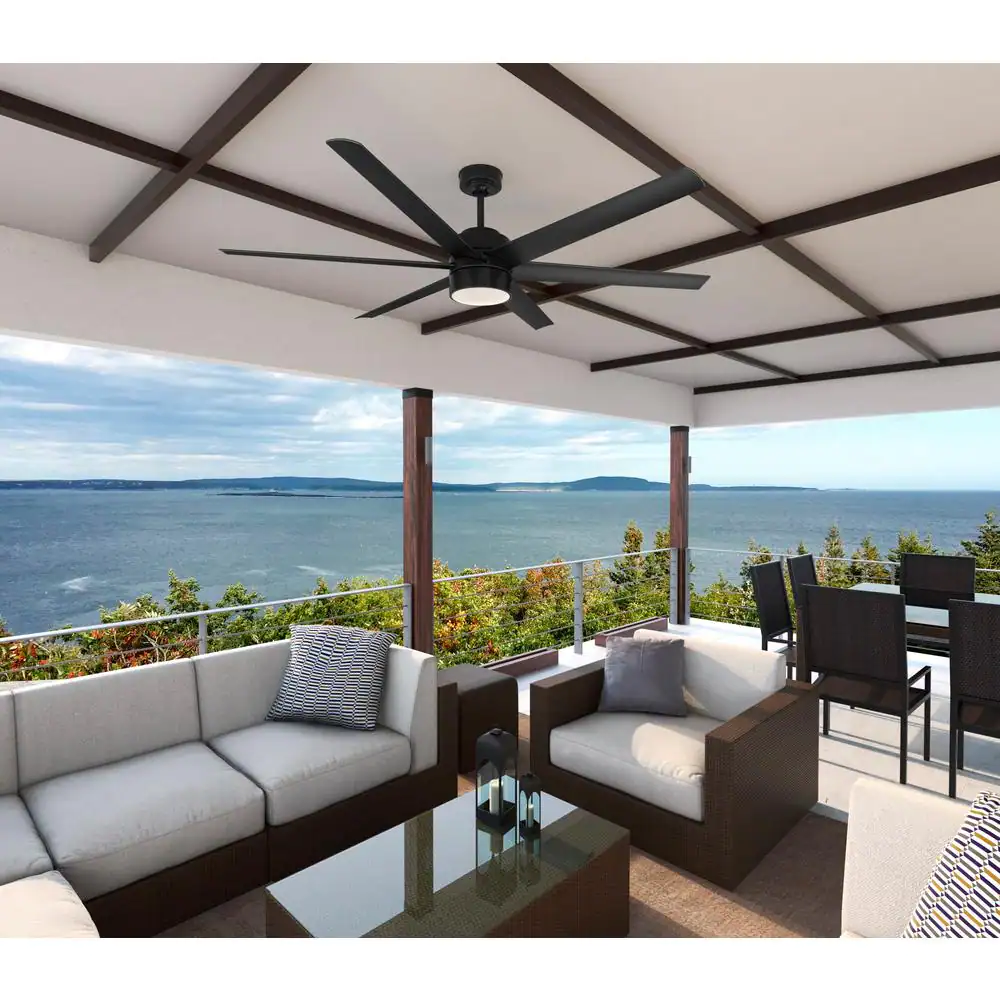 Hunter Solaria 72 in. Integrated LED Outdoor Matte Black Ceiling Fan with Light Kit and Remote Control