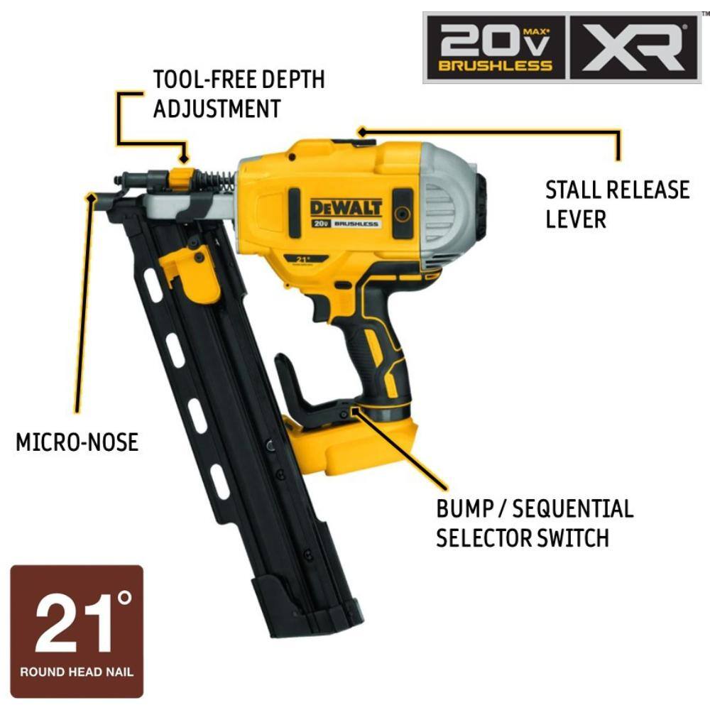 DEWALT 20V MAX XR Lithium-Ion Cordless Brushless 2-Speed 21-Degree Plastic Collated Framing Nailer & 4-1/2 in. Circular Saw Kit