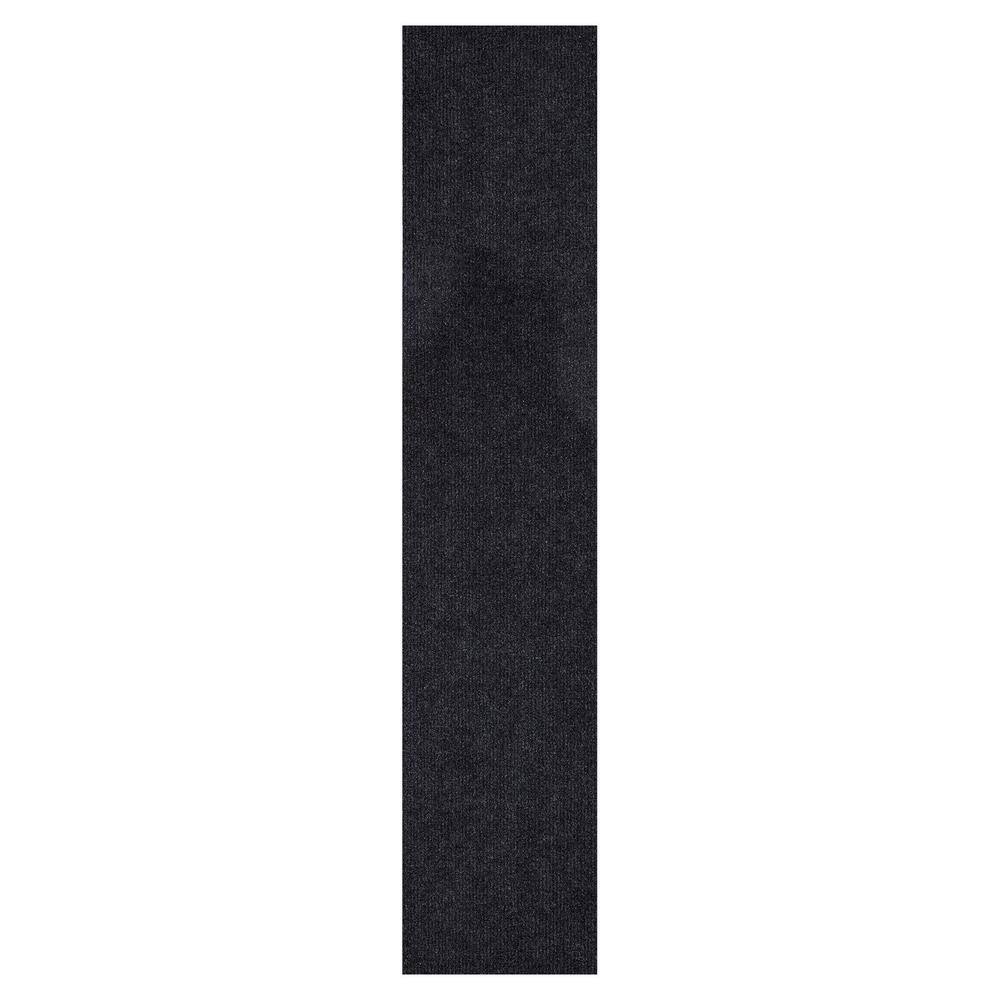 Sweet Home Stores Ribbed Waterproof Non-Slip Rubberback Runner Rug 2 ft. 7 in. W x 19 ft. L Black Polyester Garage Flooring