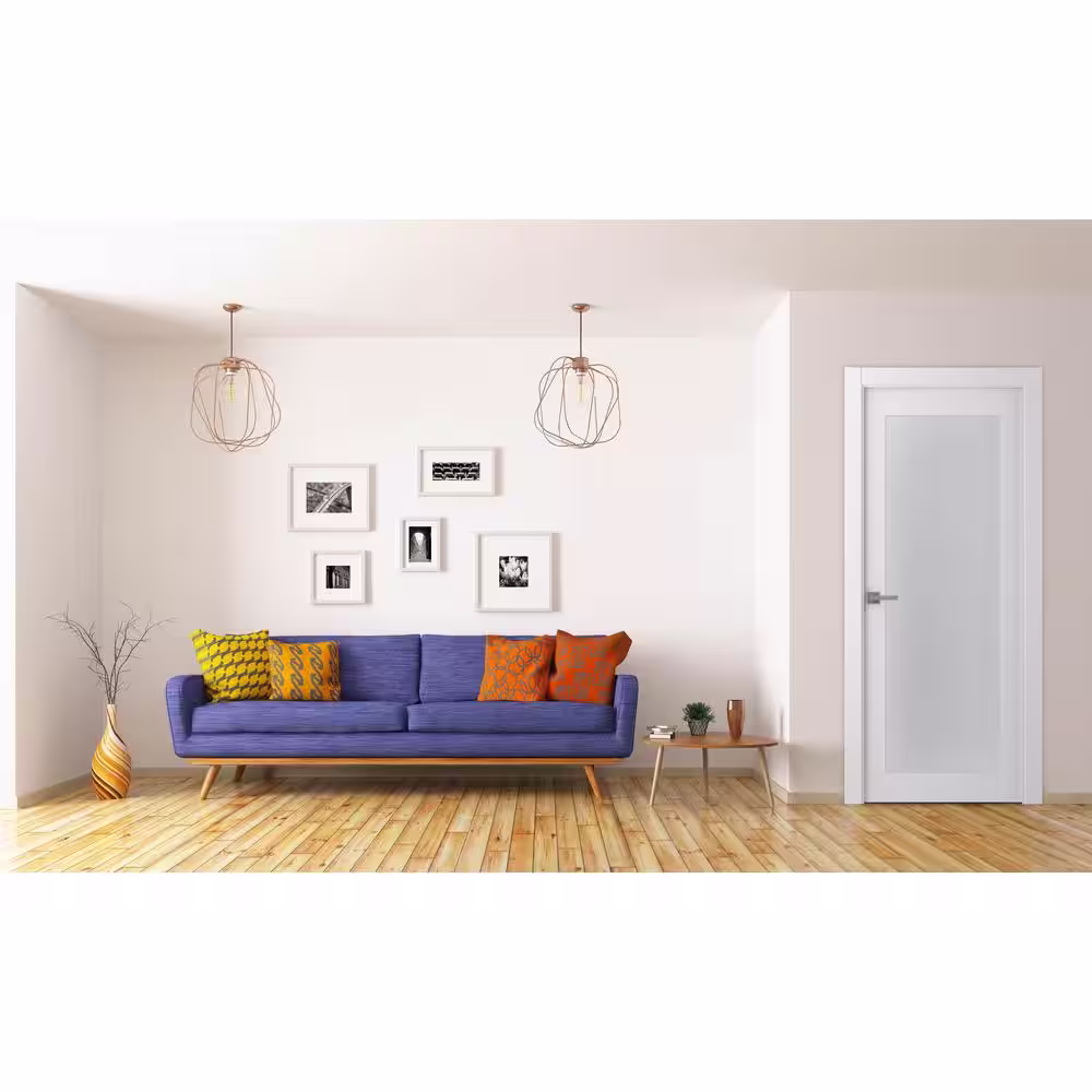 Belldinni 32 in. x 96 in. Right-Hand Solid Core Full Lite Frosted Glass Bianco Noble Wood Composite Single Prehung Interior Door