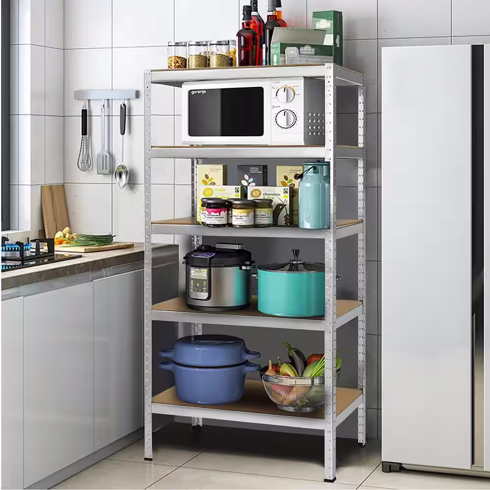 Costway 2-Piece 72 in. Silver Heavy Duty Steel 5 Level Garage Shelf Storage Adjustable Shelves