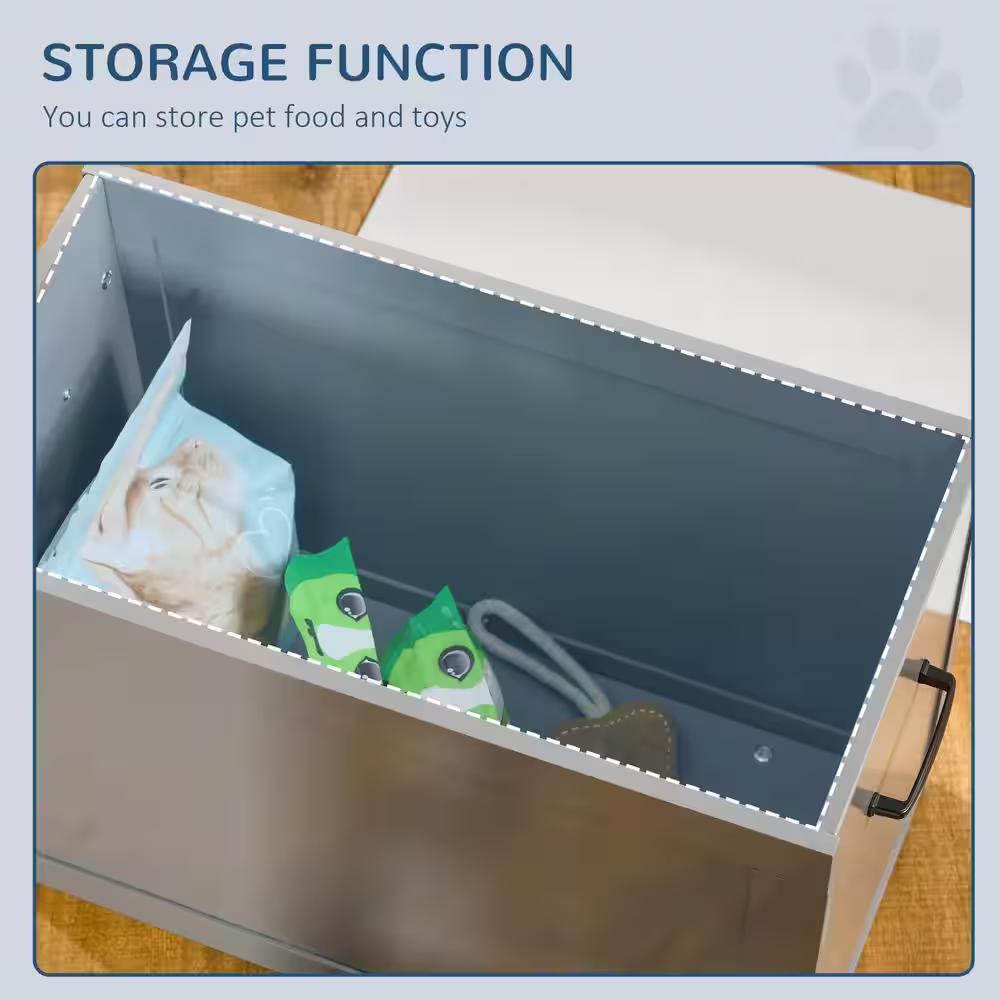 PawHut Raised Pet Feeding Storage Station with 2 Stainless Steel Bowls Base for Large Dogs and Other Large Pets in. Gray