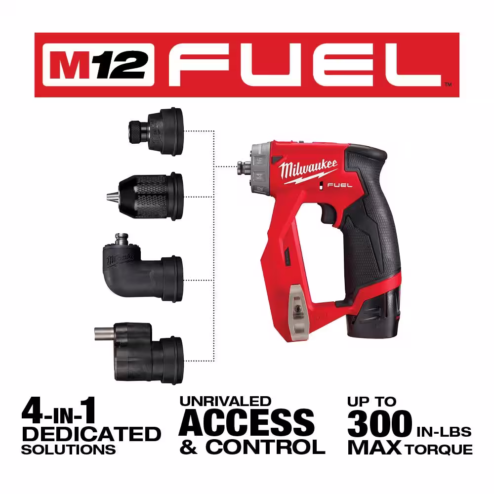 Milwaukee M12 FUEL 12V Lithium-Ion Brushless Cordless 4-in-1 Installation 3/8 in. Drill Driver Kit with M12 Multi-Tool