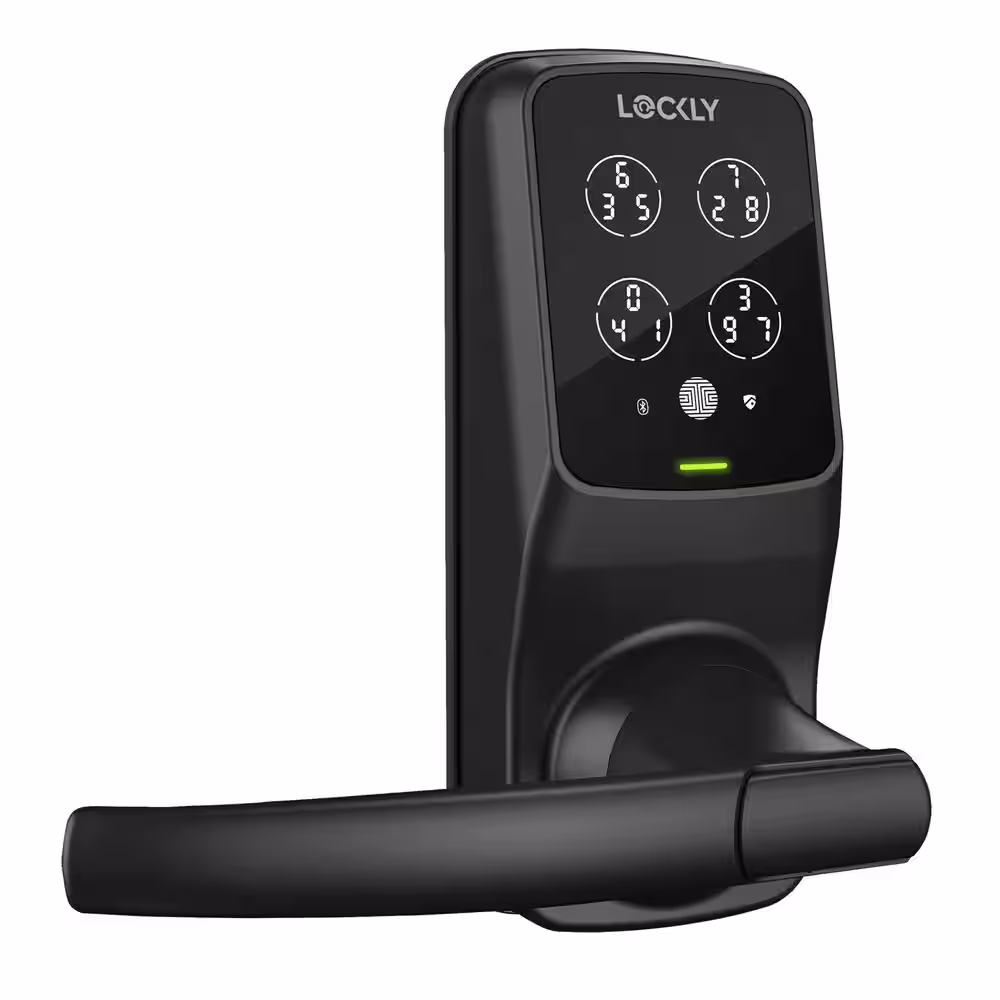 Lockly Secure Plus Matte Black Single-Cylinder Smart Lock Latch with Keypad, Bluetooth and Fingerprint