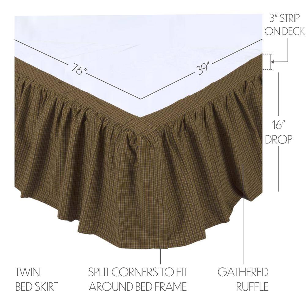 VHC Brands Tea Cabin 16 in. Green Plaid Twin Bed Skirt
