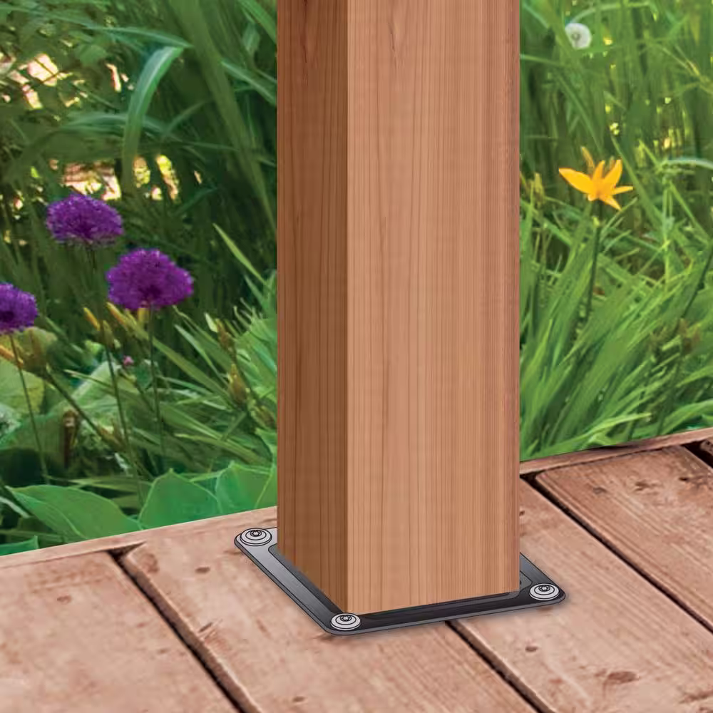 NUVO IRON 4 in. x 4 in. Black Wood Post Connector Plate (4-Pack)