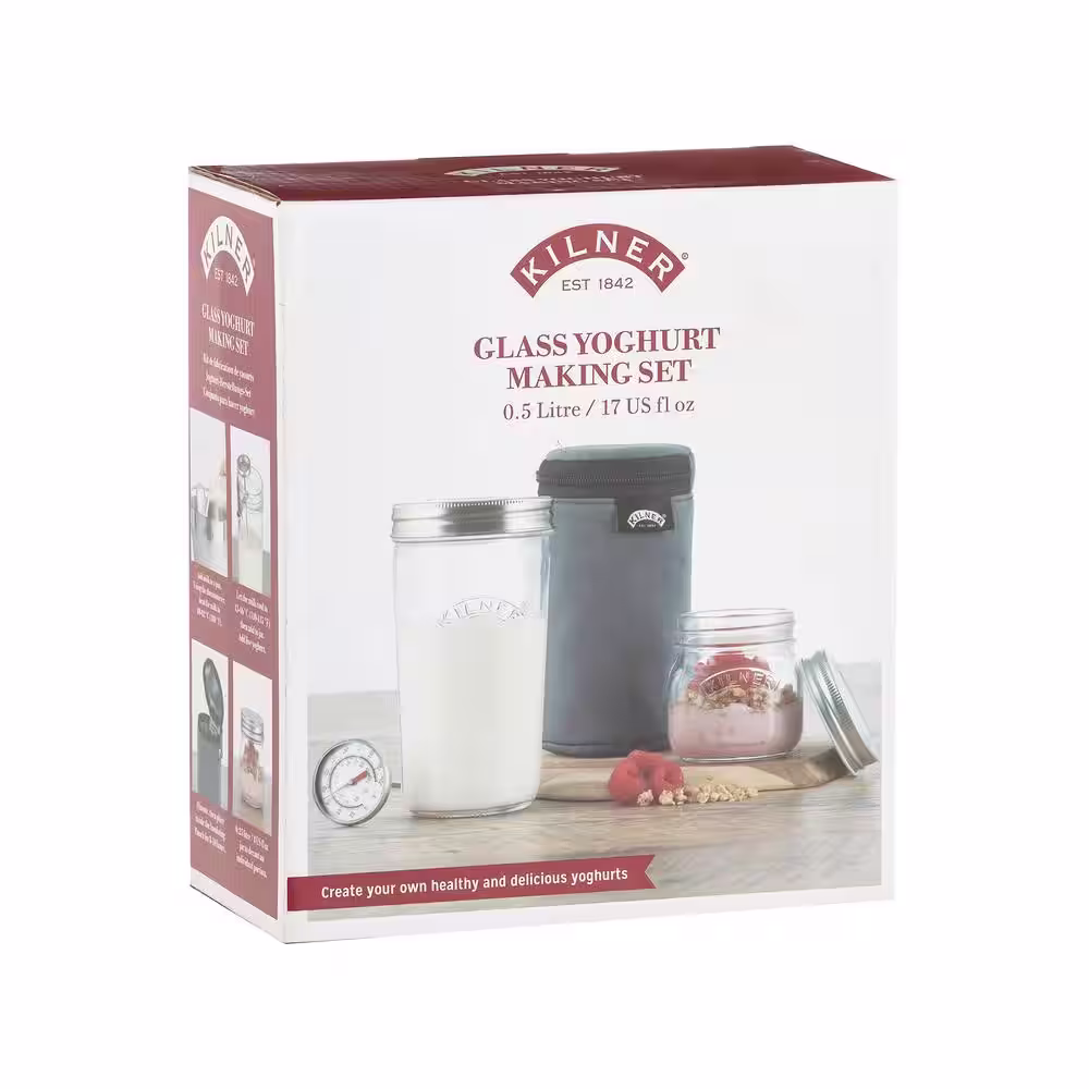 KILNER Create and Make 4-Piece Glass Yogurt Making Set with Thermometer and Storage Jar