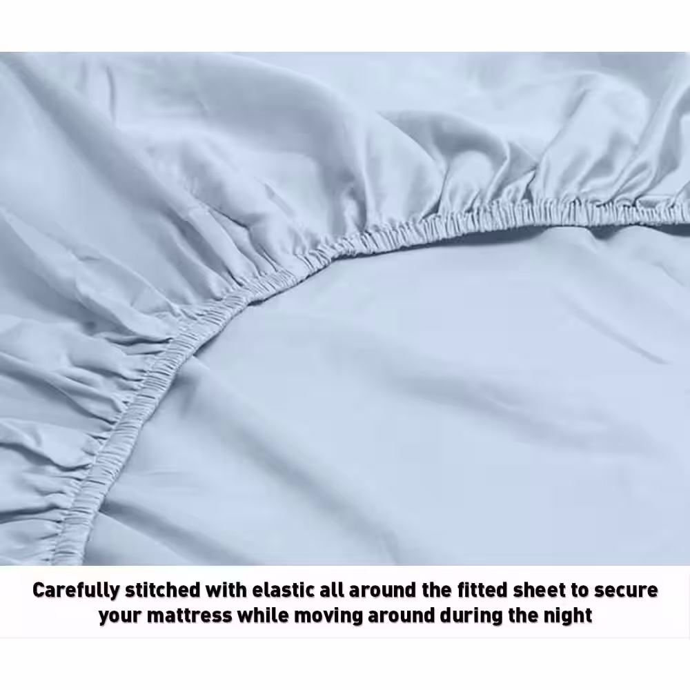 None Hotel London Blue 600-Thread Count 100% Cotton Deep Pocket Striped Twin Sheet Set